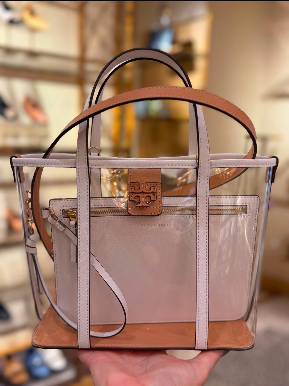 Tory Burch Clear Tote with White Leather Trim